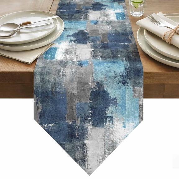 Blue Grey Table Runner 36 Inches Long Modern Graffiti Brush Art Abstract Table Runners for Dining Room Tabletop Dresser Scarf Home Party Banquet Wedding Holiday Decoration