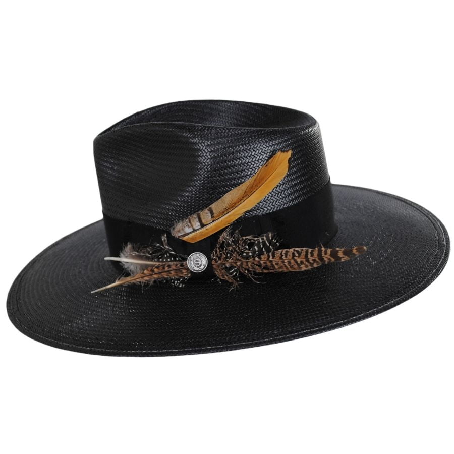 Atacama Shantung Straw Fedora Hat - Black - L - Black
