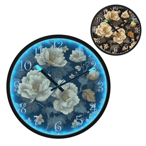Voice Activated Clock with Glow Light 12 Inch Large Silent Wall Clock Battery Operated for Home Decor Elegant Beige Floral