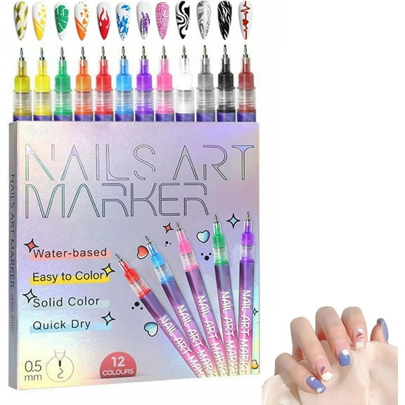 12 Colors Nail Art Marker Pens Set, Nail Markers for Nail Art, Suitable for Nail Art, Nail Painting, And Artistic Decorations; Suitable for Everyone.