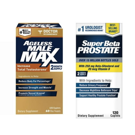Super Beta Prostate Male + Ageless Male Max Total Testosterone Booster Bundle