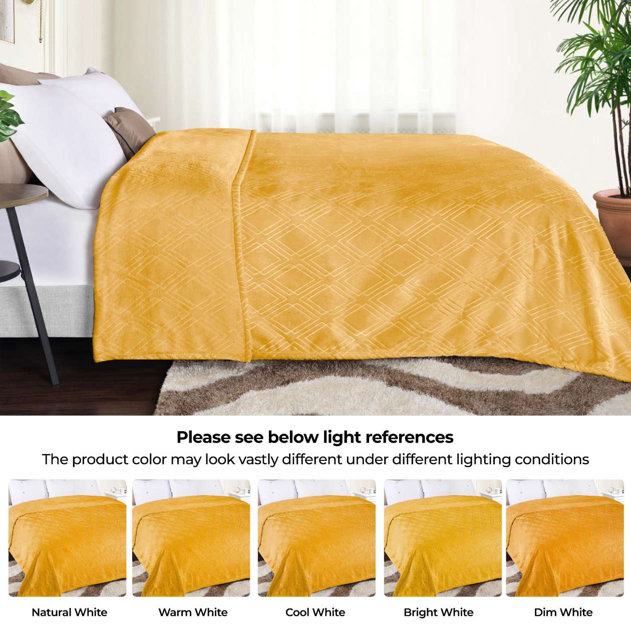 Superior Atka Fleece Diamond Blanket, 66" x 90" Soft Cozy Blankets, Twin Size, Gold
