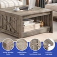 thumbnail image 5 of Wooflex 31.5"L Square Farmhouse Wooden Coffee Table, 17.7"H Barn Door Style Center Table with Lower Storage Compartment for Living Room, Home Office, Rustic Oak, 5 of 10
