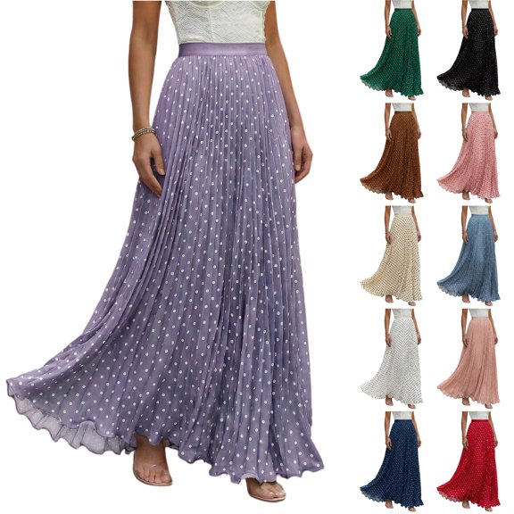 Summer Skirts for Women Comfort Waist Polka Dots A Line Skirts Casual Beach Vacation Maxi Skirts, XL