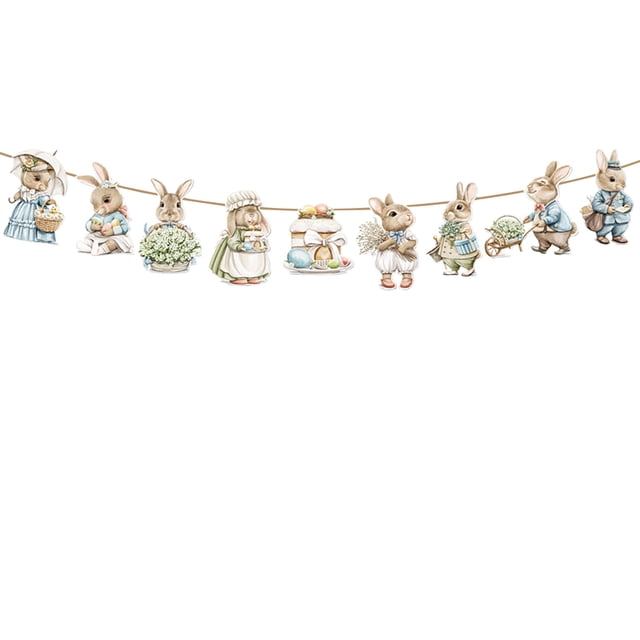 A Easter Themed Party Banners Decorative Hanging Flags With High-Grade Thickened Paper Colorful Theme Design Pre-Cut Ropes And Adjustable Length For Easter Parties Birthday Celebrations We