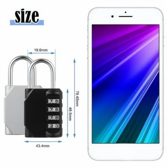 Pack of 4 4 Digit Padlock Metal Home Hotel Dorm Door Cupboard Dresser Lockers Suitcase Luggage Combination Password Safety Locks Black Silver