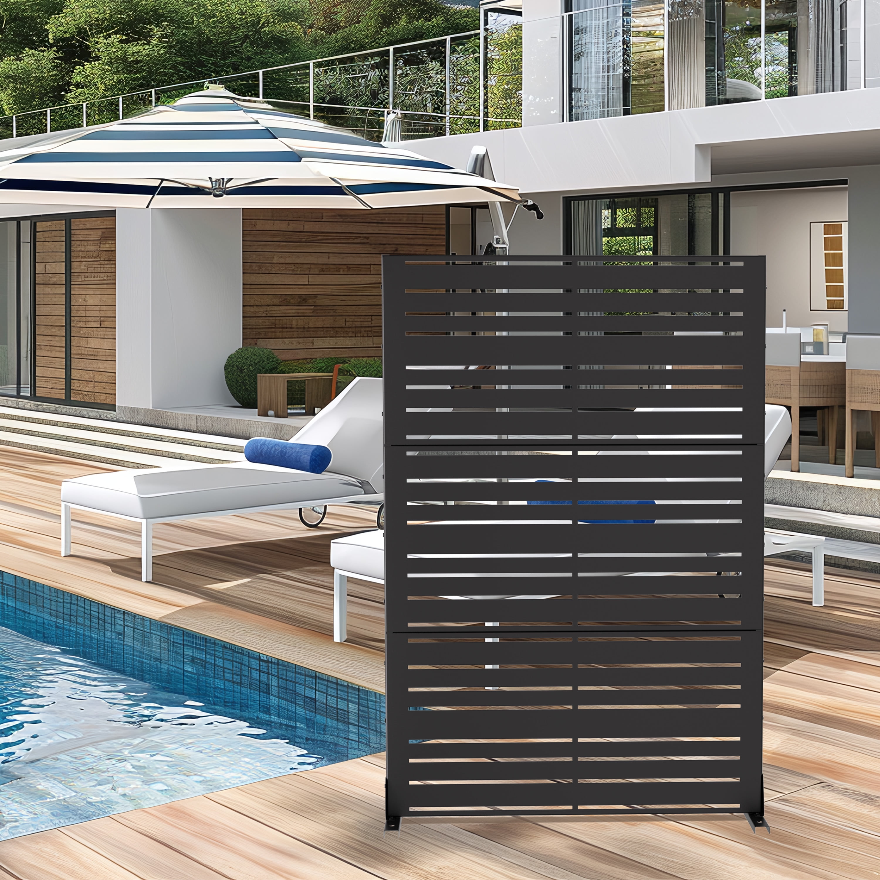 MAYEERTY 72"x47" Outdoor Privacy Screen Freestanding Metal Room Dividers Balcony Decorative Screen,Black