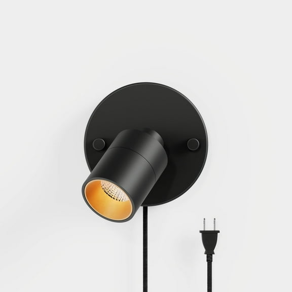 Shura Matte Black Plug-In Spotlight Sconce with Dimmer Switch, Integrated LED Bulb, 3000K
