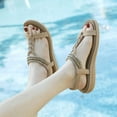 thumbnail image 4 of Aueoeo Boho Sandals For Women Lightweight Dressy Flat Sandals Summer Comfortable Casual Beach Shoes Ankle Elastic Flats Sandals, 4 of 9