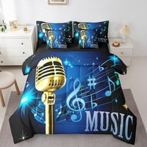 Erosebridal Musical Notes Bedding Sets Twin Size,Music Theme Comforter Sets with Sheets,Golden Microphone Bed in a Bag Twin size,Microfiber Melody Room Decorative,Reversible,7pcs