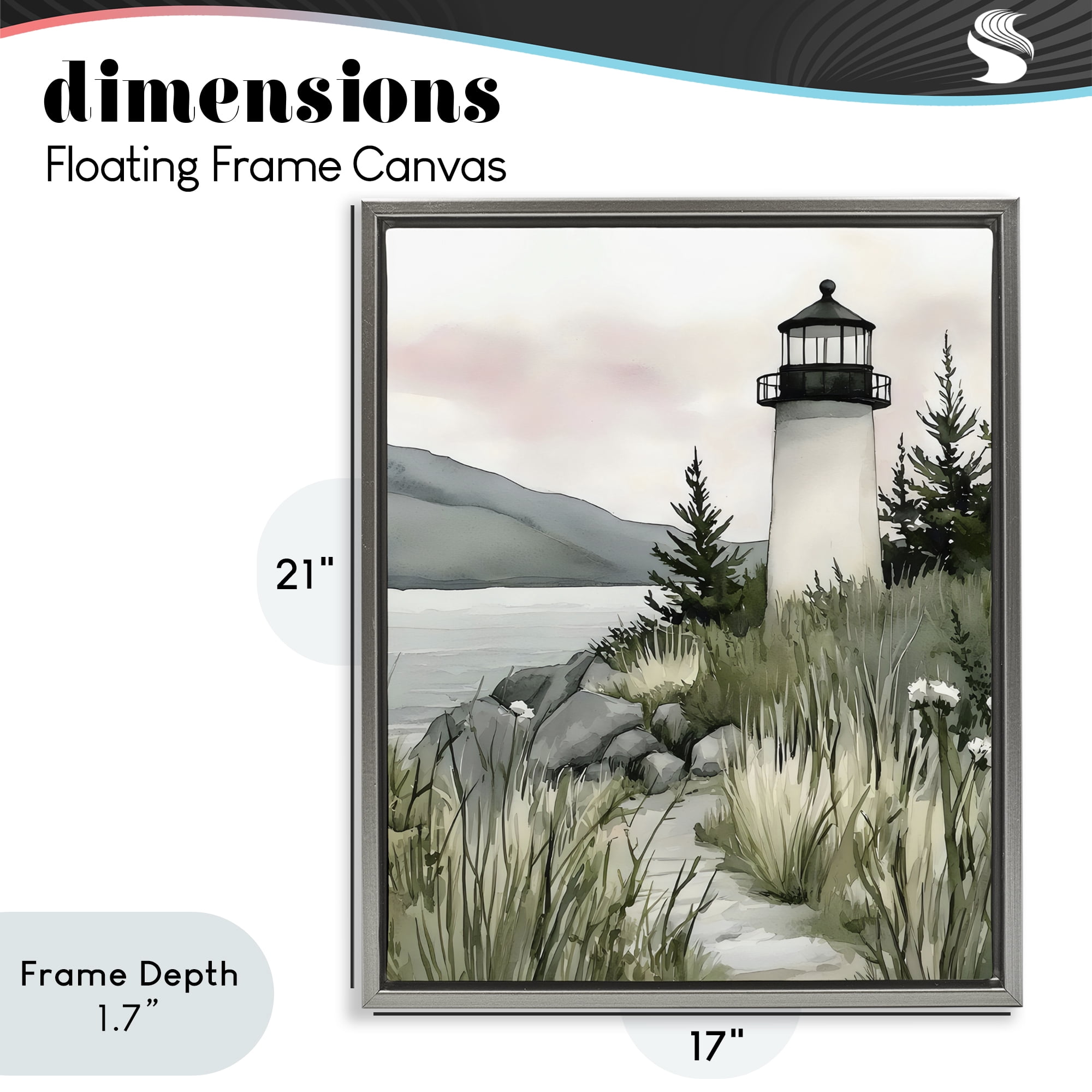 Stupell Industries Coastal Calm Lighthouse Gray Framed Floater Canvas Wall Art, design by Riley B