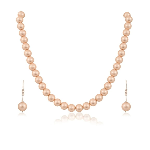 Ratnavali Jewels Shell Cultured 10mm Pearl Necklace for Women With Hook Earrings