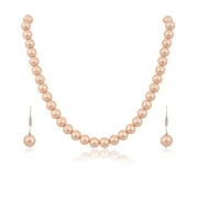 Ratnavali Jewels Shell Cultured 10mm Pearl Necklace for Women With Hook Earrings