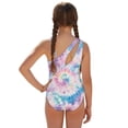 thumbnail image 2 of SEANATIVE Girls One-Piece Swimsuits with Mesh Cover-up Skirt One-Piece Bathing Suits Back Cutout Stylish Stretch Swimwear for Kids Teenagers, Size 7-8, Violet Blue Tie-dye, 2 of 7
