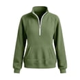thumbnail image 5 of Corduroy Half Zip Sweatshirt for Womens Mock Neck Long Sleeve Sweater Pullover cozy ribbed raglan kangaroo pocket plus size petite casual fall winter fashion Army Green S, 5 of 9
