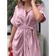 thumbnail image 5 of Women'S Summer Button Down Ruched Shirt Dresses Short Sleeve Lapel V Neck Party High Waisted Maxi Dress Pink S, 5 of 9