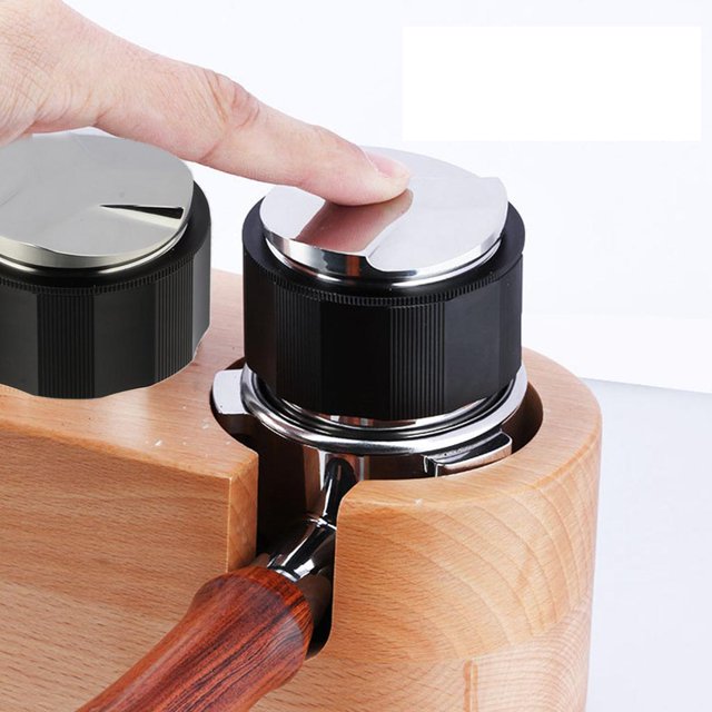 Distribuidor de de doble cabeza de material acero inoxidable Tamper nivelador de polvo de profundidad ajustable para portafiltro de negro 58mm BLESIY Sabotaje del distribuidor de café