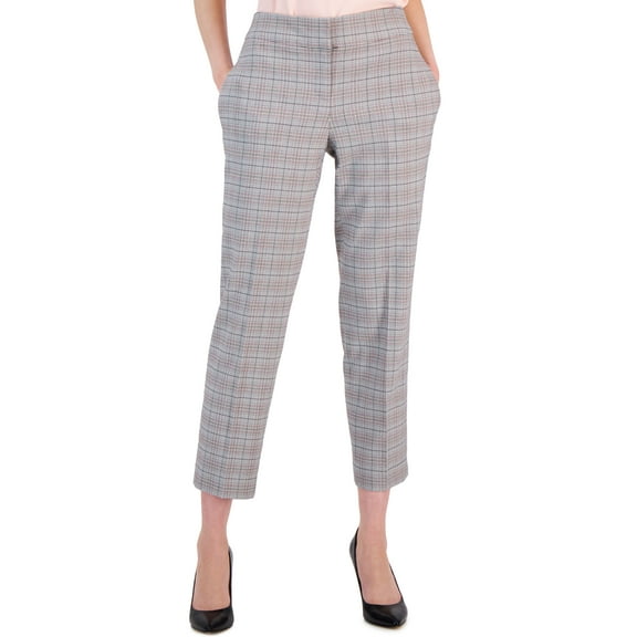 Petite Plaid Mid-Rise Straight-Leg Ankle Pants Black Multi 10P