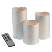 3pc Wax Flameless LED Candle Set with Remote by Lavish Home, Silver