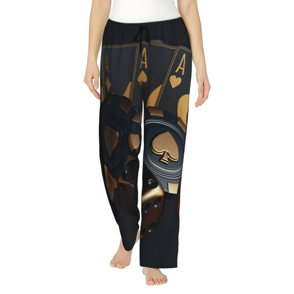Fotbe Casino Cards Poker Pantalones de Pijama para Mujer, Pantalones de Dormir, Pantalones Pj con Cordón y Bolsillos-Small
