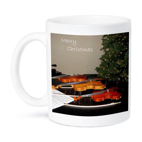 3dRose, Merry Christmas Tree and Violins, 11oz Mug