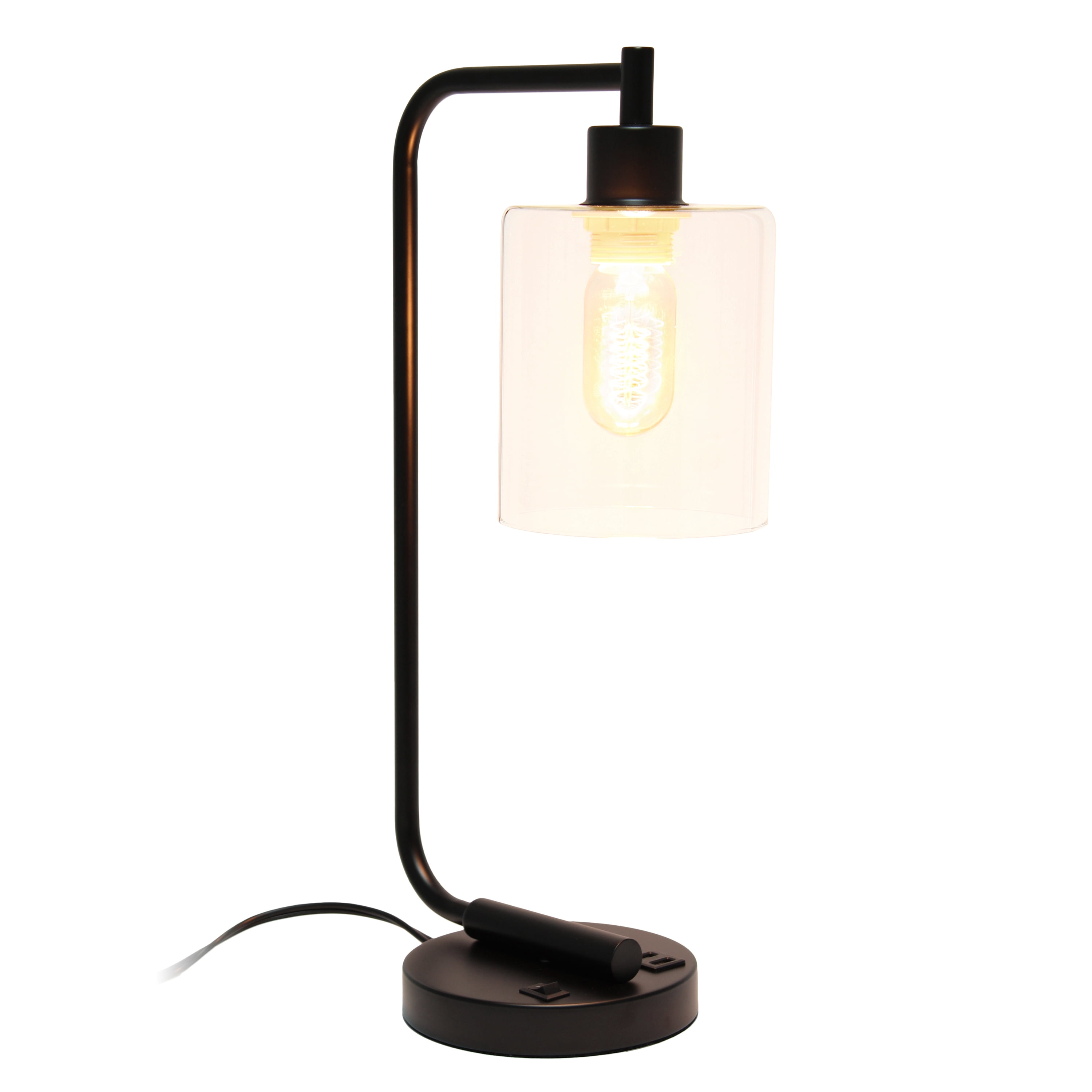 Creekwood Home 18.8" Vintage Industrial Curved Arm Desk Lamp with USB Ports, Black