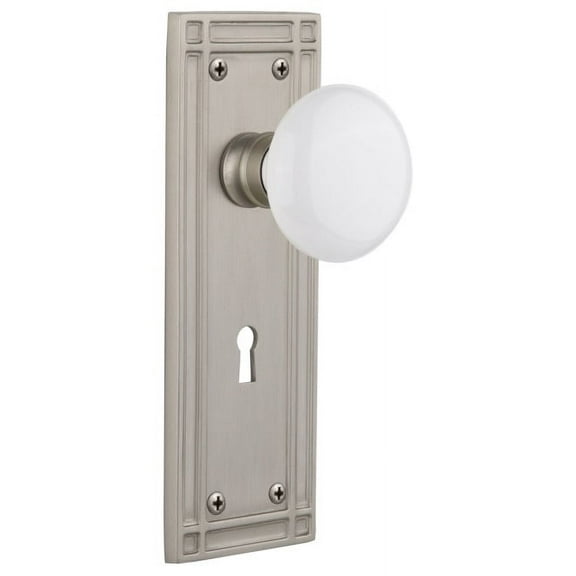Nostalgic Warehouse Miswhi_Psg_234_Kh White Porcelain Solid Brass Passage Door Knob Set -
