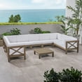 thumbnail image 2 of GDF Studio Isabella Outdoor 9 Seater Acacia Wood Sectional Sofa Set, Gray and White, 2 of 15