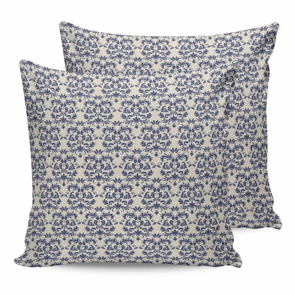 Outdoor Waterproof Throw Pillow Covers Set of 2 Navy Blue Baroque Pattern Pillowcases Outdoor Pillows Cushion Case 18x18 Inch Vintage European Style Patio Pillows for Couch Sofa Bed Garden
