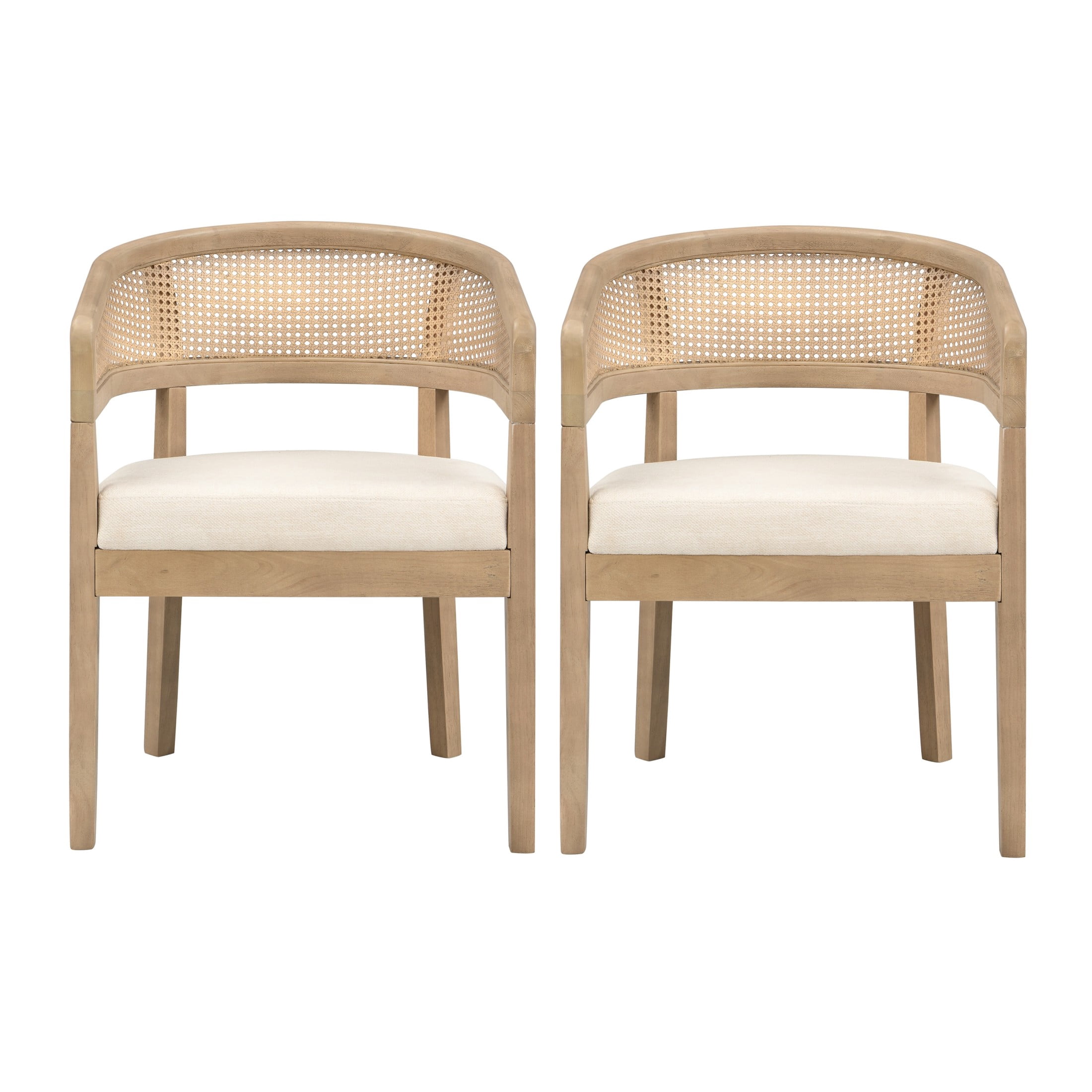 Christopher Knight Home Rattan Curved Back Dining Chairs, Wood Frame with Cushion, Light Ash+Beige, Set of 2