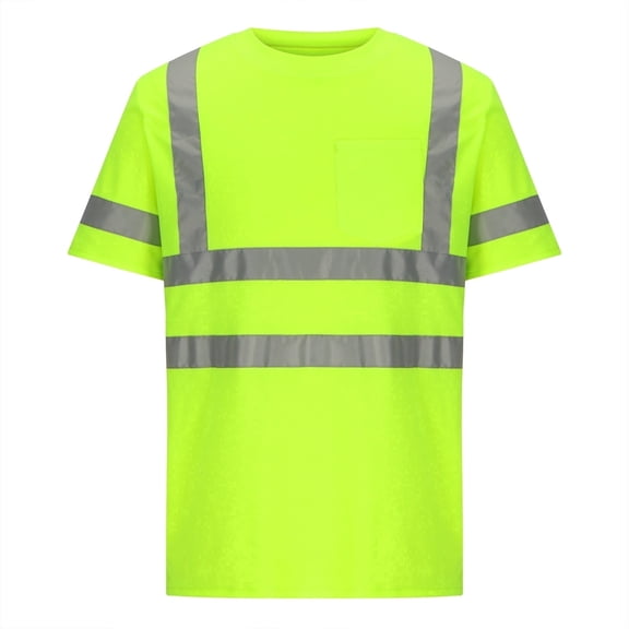 Baeitkot Men's Single Pocket Reflective Strip Round Neck Short Sleeved Breathable Casual Loose Top Popular products in Apparel internationally