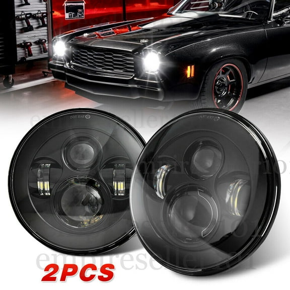 For Chevy Chevelle 1971-1973 Pair 7" Inch LED Headlights Round Hi/Lo Sealed Beam