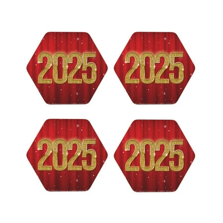 

Tideii Happy New Year 2025 F for Leather Coasters 4 Pieces Anti-fouling and Anti-scalding Decorative Coasters Suitable for Restaurants Kitchens Coffee Shops-Hexagon