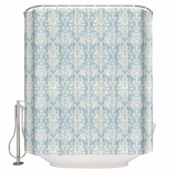 Fabric Shower Curtain, Vintage Floral Blue Floral Pattern Middle Eastern Style Shower Curtains with 12 Hooks Waterproof Machine Washable Bath Curtains for Bathroom, 54 x 78in