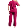 thumbnail image 3 of EANJE Scrubs Sets for Women Solid Quick-Dry Breathable Short Sleeve V-Neck Top & Straight-Leg Work Pants Medical Nurse Uniform with Pockets Hot Pink L, 3 of 5