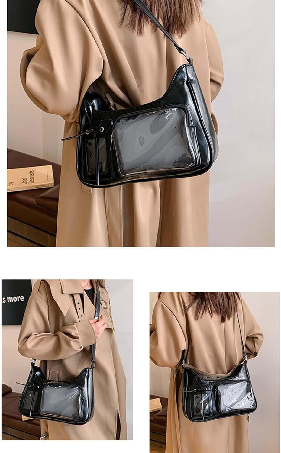SPEKSEE Y2k Fashion Shoulder Bag Kawaii Lolita Ita Bag Badge Display Bag with Two Transparent Display Windows