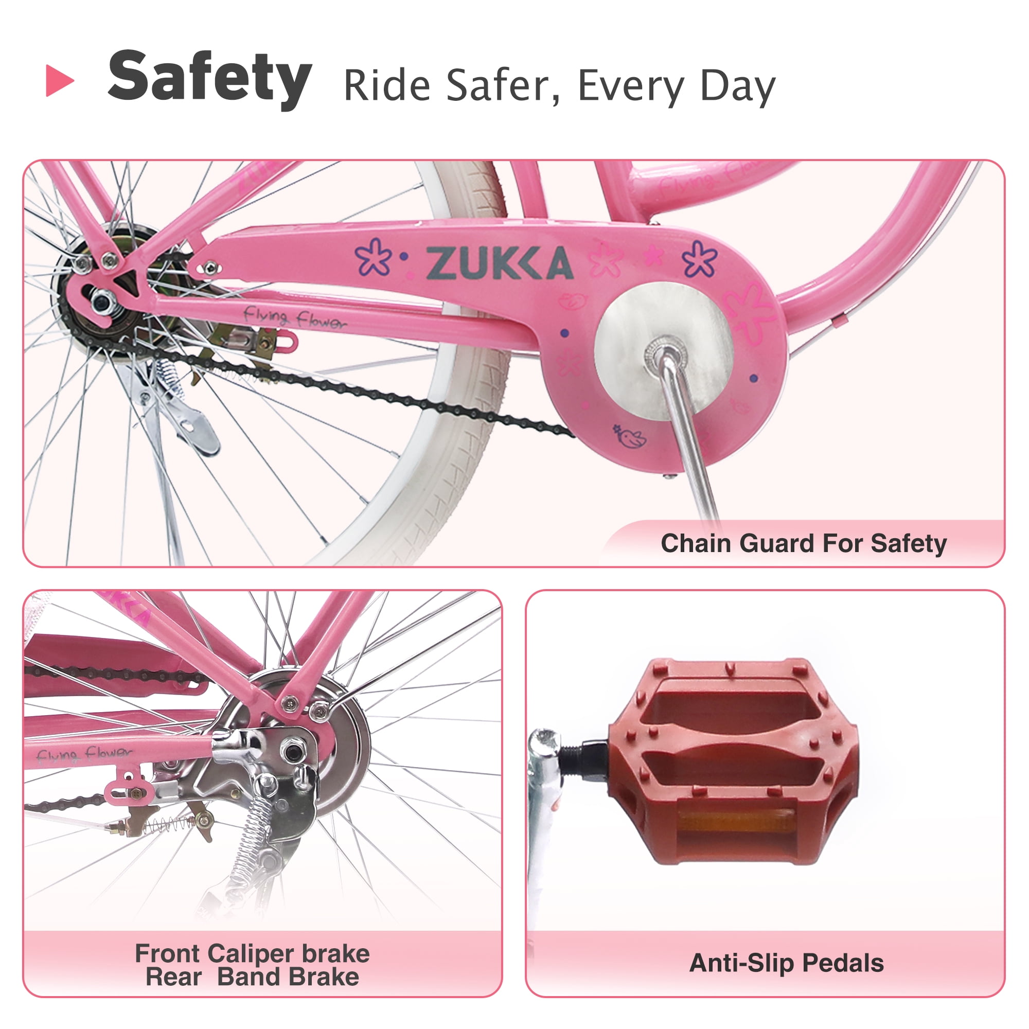 Aukfa 24" Retro Beach Cruiser Bike for Women & Girls, Single Speed City Commuter Bicycle with Basket & Rear Rack,Pink