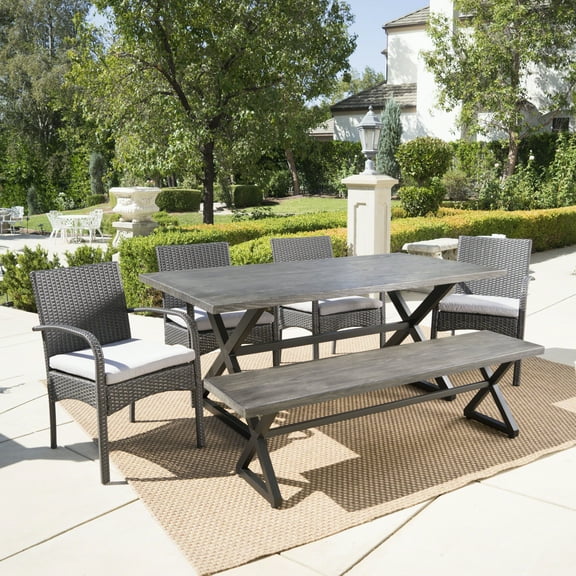 Noble House Palermo 6 Piece Aluminum Patio Dining Set in Gray