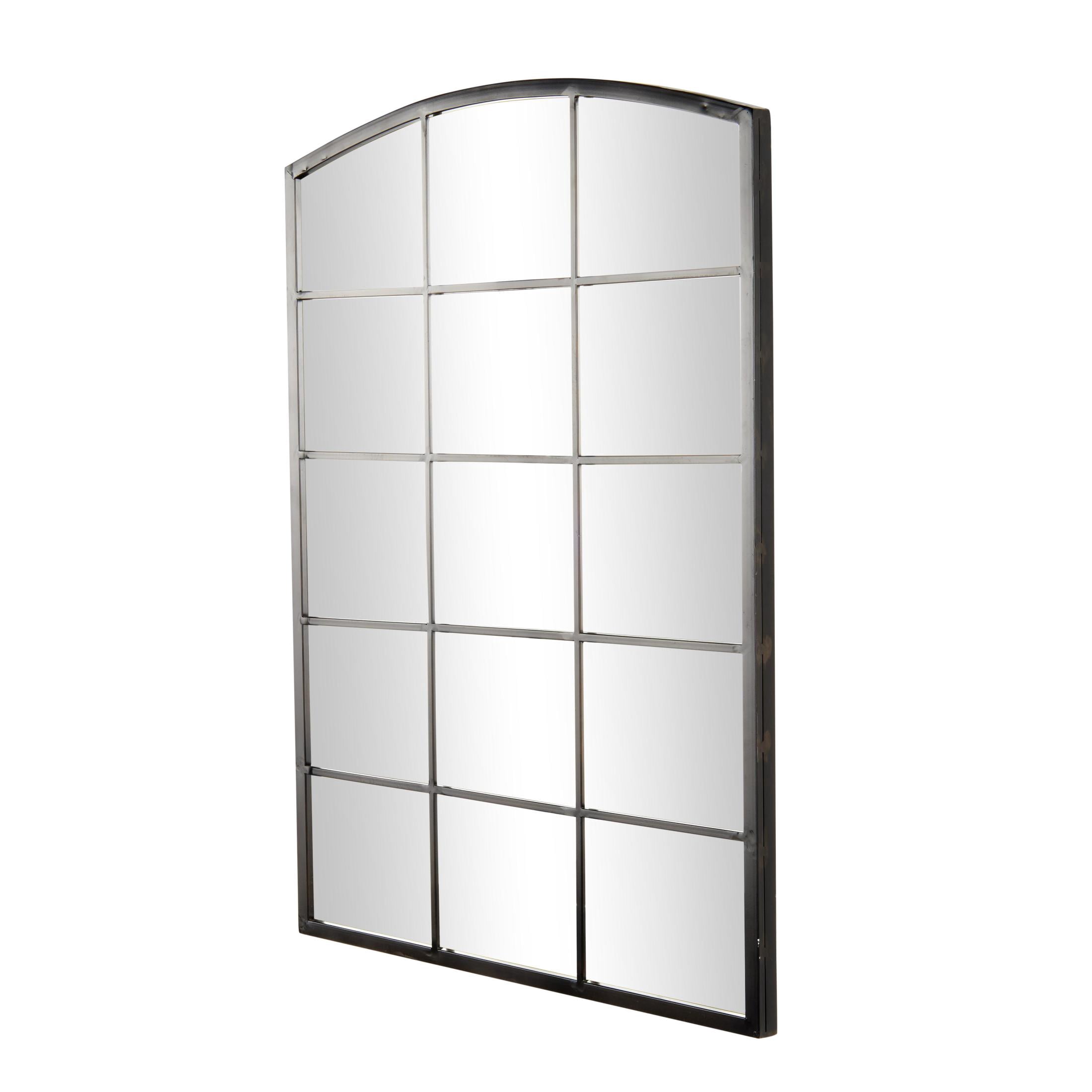 DecMode 30" x 40" Black Arched Window Pane Inspired Wall Mirror with Black Frame