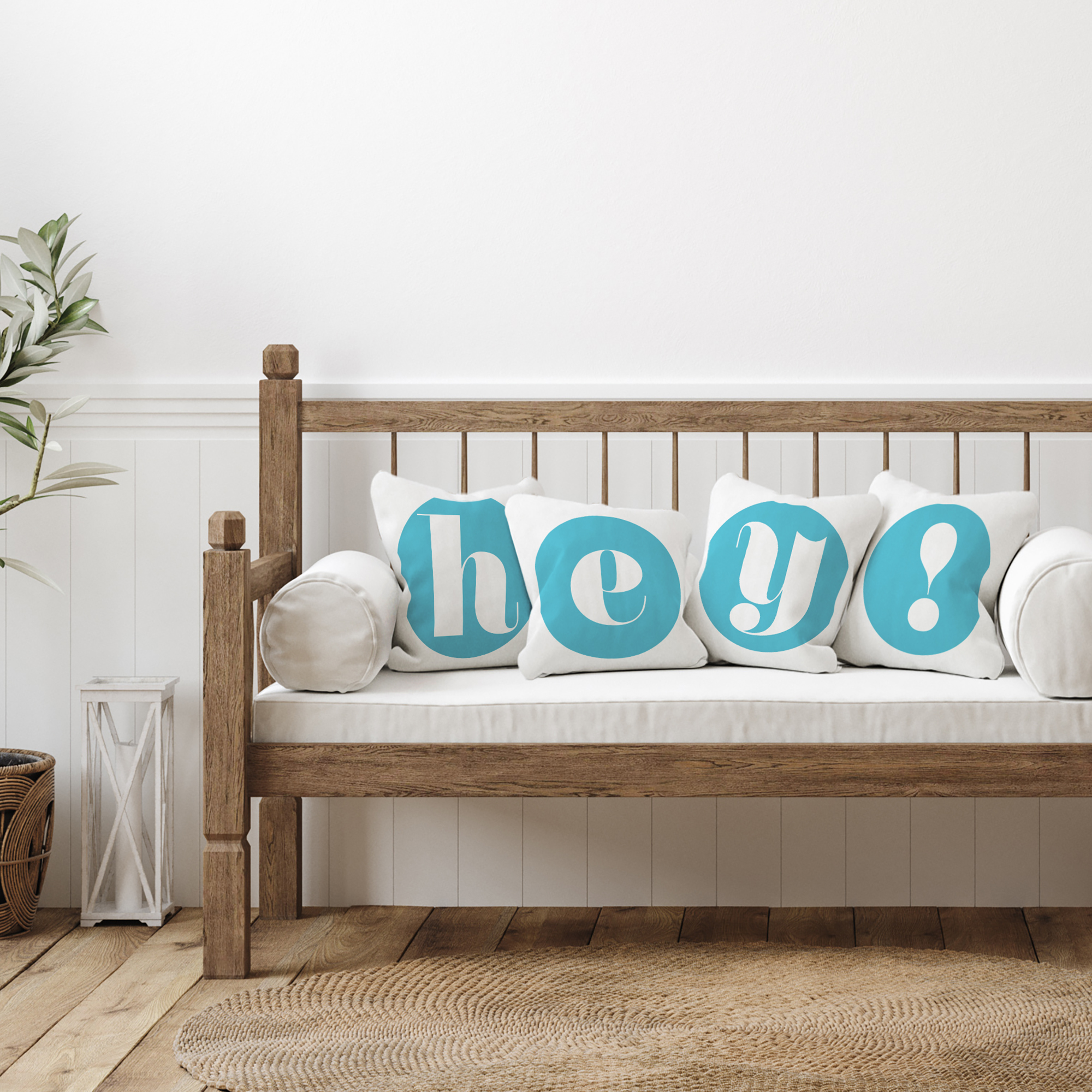 Stupell Industries Hey Blue Initials Decorative Printed Throw Pillow, 18 x 18