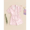 thumbnail image 4 of Toddler Boys Girls Summer 2PCS Pajama Sets Lapel Checkerboard Print Short Sleeve Lapel Shirt Top Elastic Shorts Kids Sleepwear Summer Outfits, 4 of 9