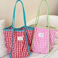 thumbnail image 2 of Sac à Bandoulière en Toile pour Femmes, Sac à Livres à Carreaux Rouges, Sacs de Courses Quotidiens, Sacs à Livres pour Étudiants, Sacs à Main en Coton, Grand Sac Fourre-Tout pour Filles Rouge, 2 of 6