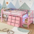 thumbnail image 3 of Leumius Twin Size Loft Bed with Storage Drawers and Stairs,Metal Loft Bed with Lights and Ample Under-bed Spaces,Multi-Storage Spaces,Pink, 3 of 16