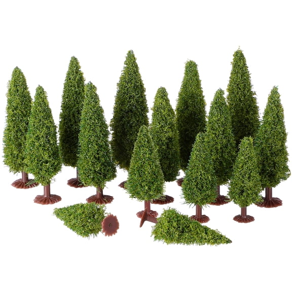 IDEANATEGRATE Miniature Trees With Base Green Plastic 15pcs For Friends