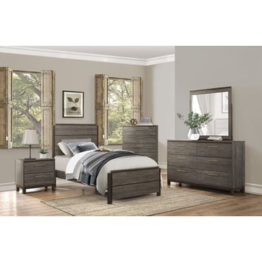 Traditional White Bedroom 5pc Set Twin Bed Dresser Mirror Nightstand ...