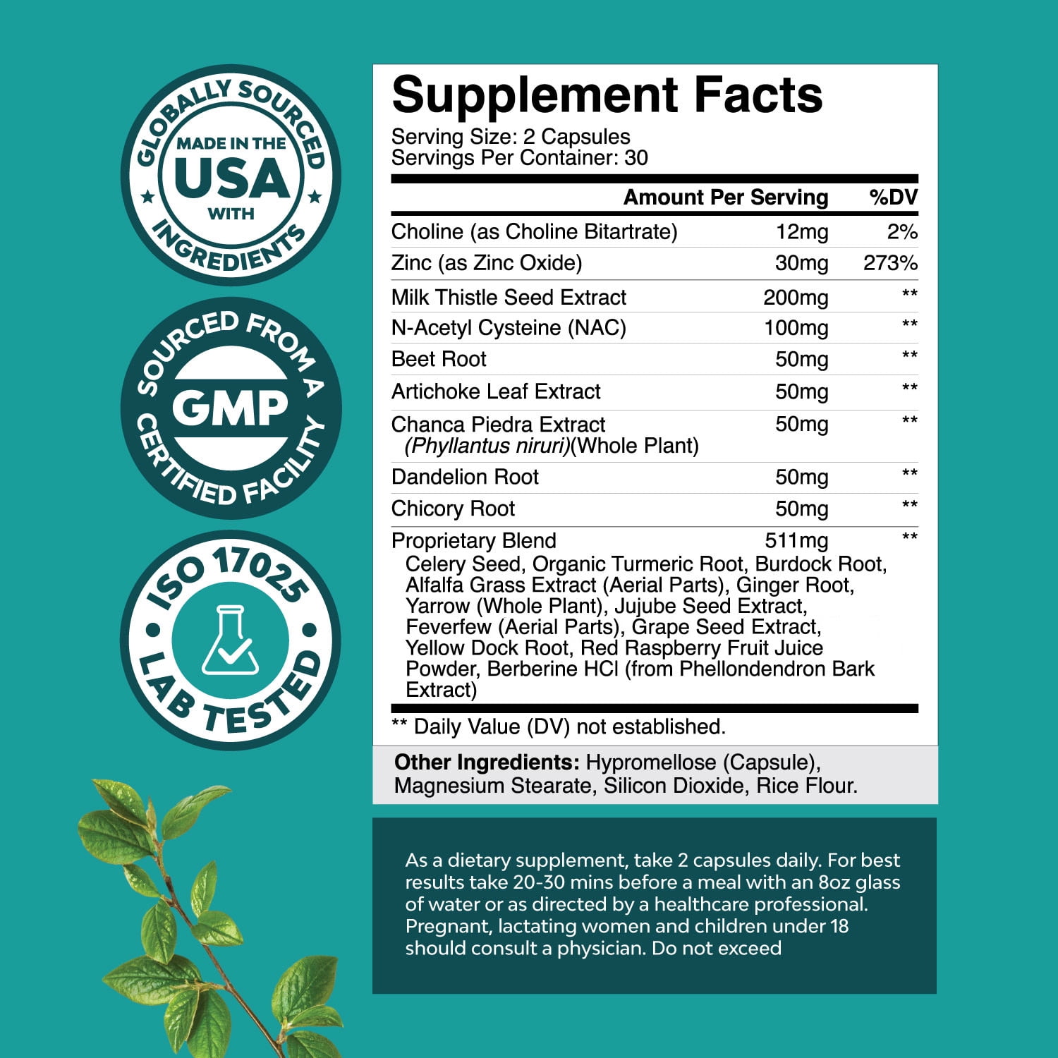 Natures Craft Liver Support Supplement with NAC and Milk Thistle Extract, 60 Capsules