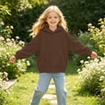 thumbnail image 4 of Wilark Girls Oversized Hoodies Sweatshirts with Pockets Fleece Warm Casual Pullover Long Sleeve Kids Fall Winter Tops Brown 14, 4 of 6
