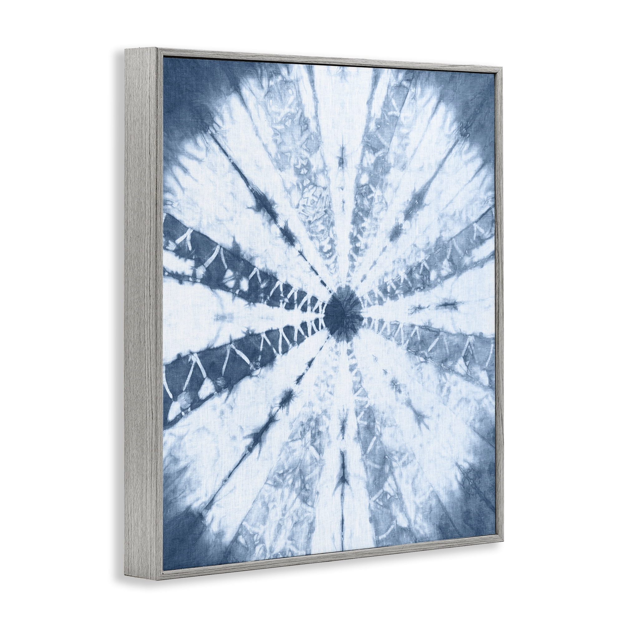 Stupell Industries Blue Tie Dye Sunburst Abstract Painting Gray Framed Art Print Wall Art, 16 x 20