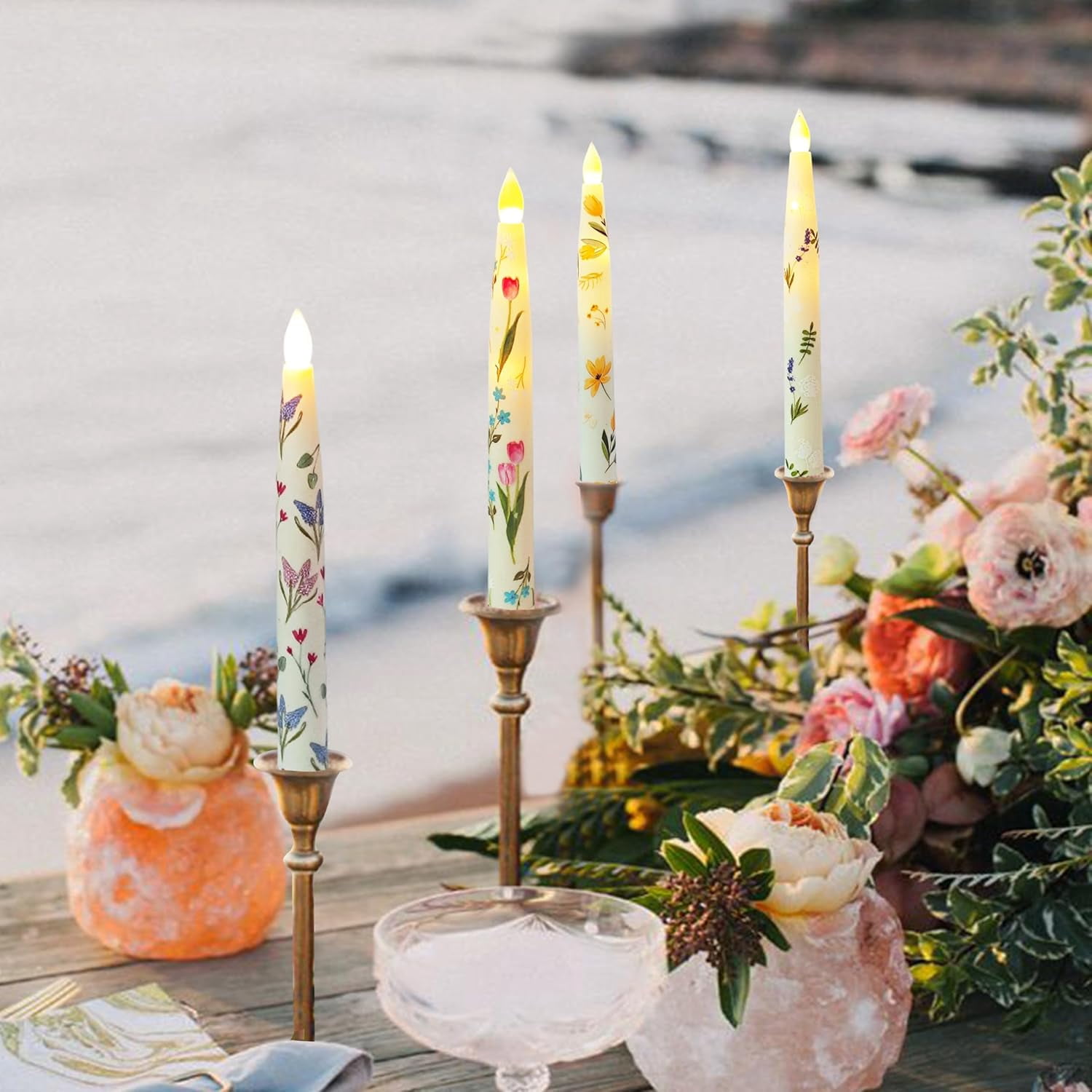 XINAOBAOLUO Floating Candles with Wand Remote Timer 12PCS Floral Flameless Taper Candle LED Magic Hanging Candlestick Battery Operated Floating Candles for Dinner Home Wedding Garden Party Decor