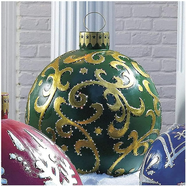 Outdoor Christmas Inflatable Ball, 24Inch Christmas Tree Decorations Ball with Specular Reflection, Giant PVC Holiday Decoration Ball for Home Christmas Festive Gift Ball, Christmas Ornaments (H)